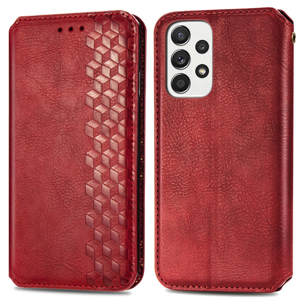 Leather case with a stylish rhombus imprint for Samsung Galaxy A73 - Red