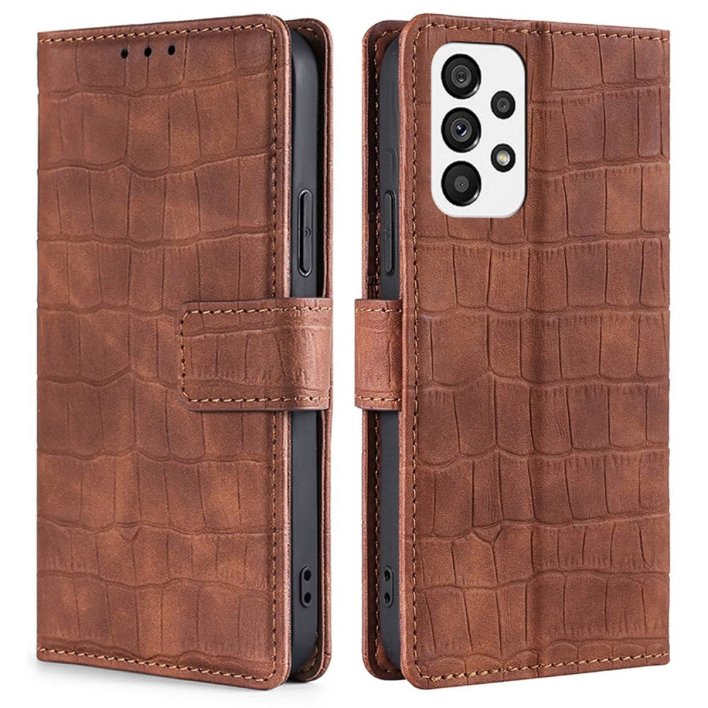 Crocodile textured leather case for Samsung Galaxy A73 - Brown