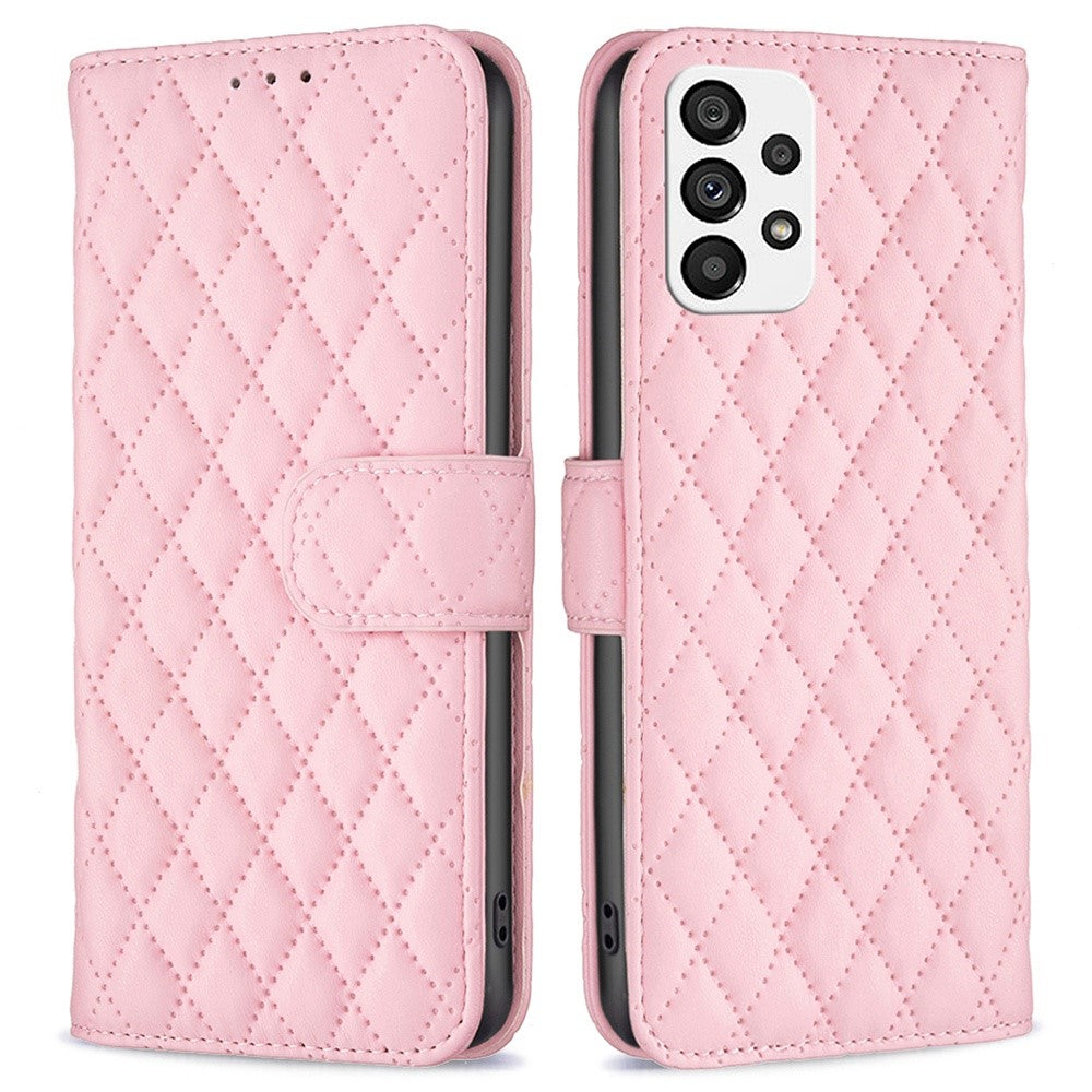 Rhombus pattern matte flip case for Samsung Galaxy A73 - Pink