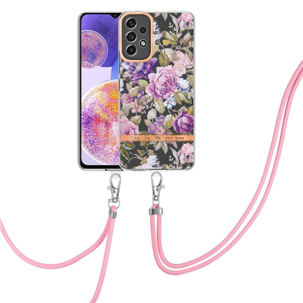 Slim and durable softcover with lanyard for Samsung Galaxy A23 - HC006 Purple Peony