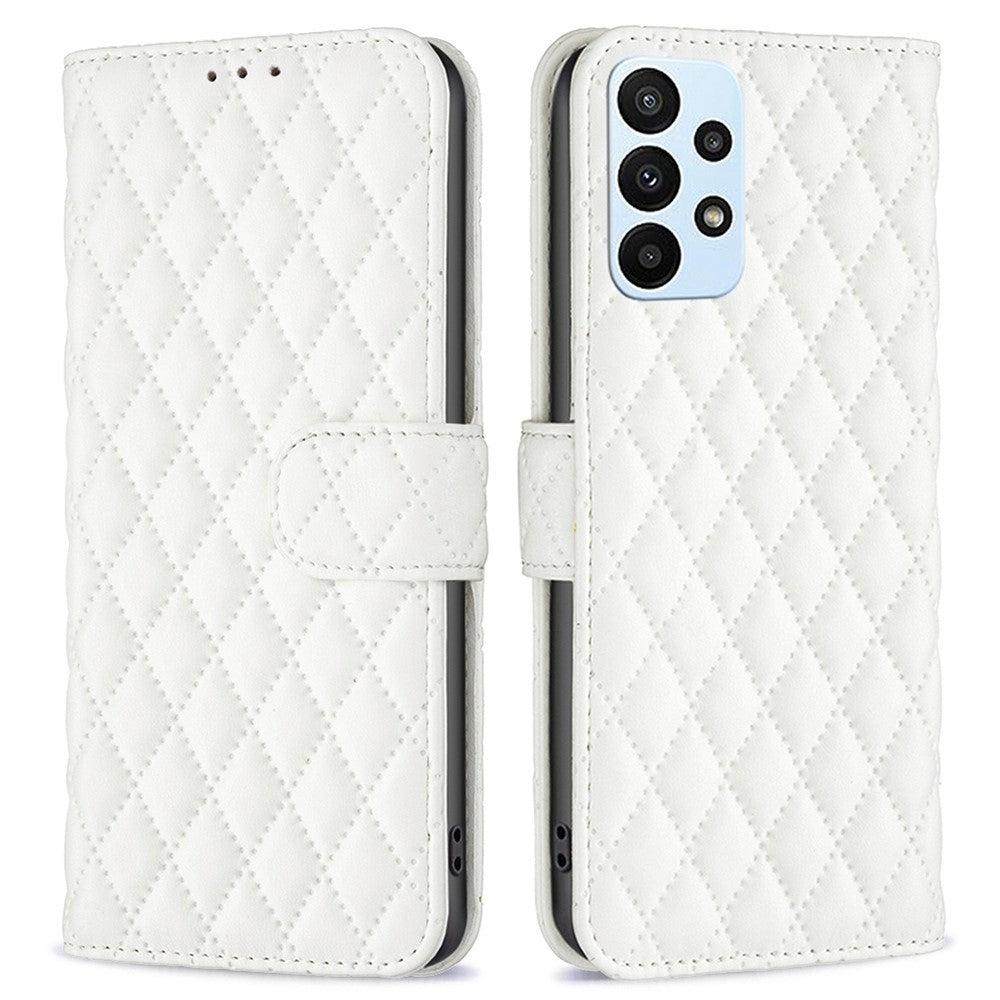 Rhombus pattern matte flip case for Samsung Galaxy A23 - White