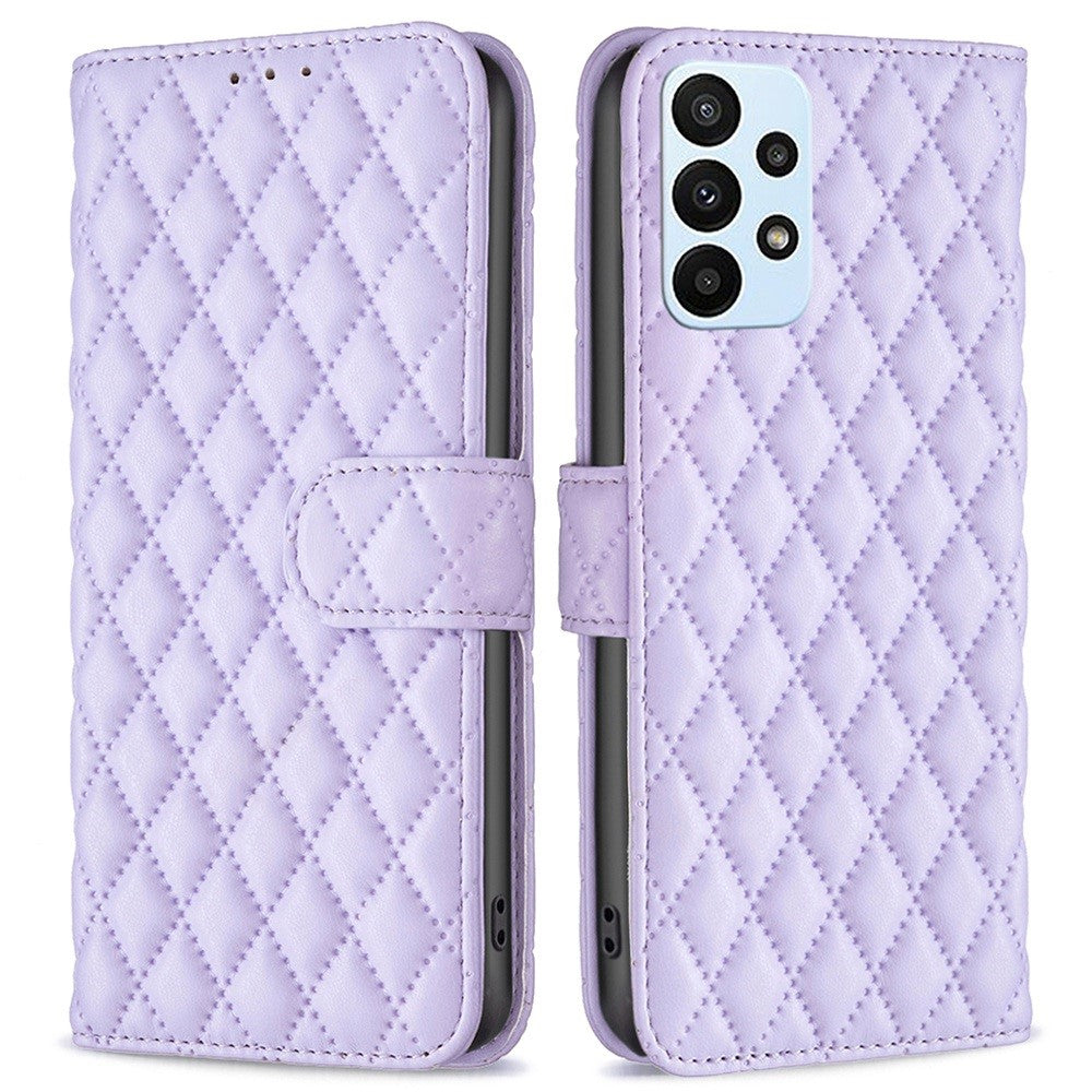 Rhombus pattern matte flip case for Samsung Galaxy A23 - Purple