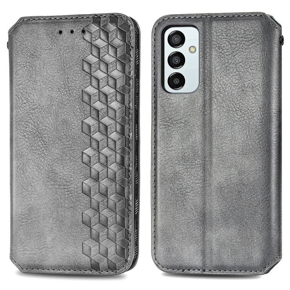 Leather case with a stylish rhombus imprint for Samsung Galaxy M23 - Grey