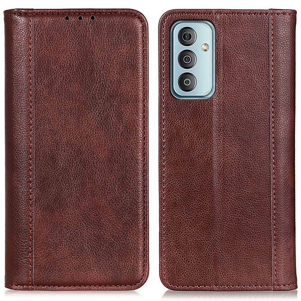 Genuine leather case with magnetic closure for Samsung Galaxy M23 - Brown