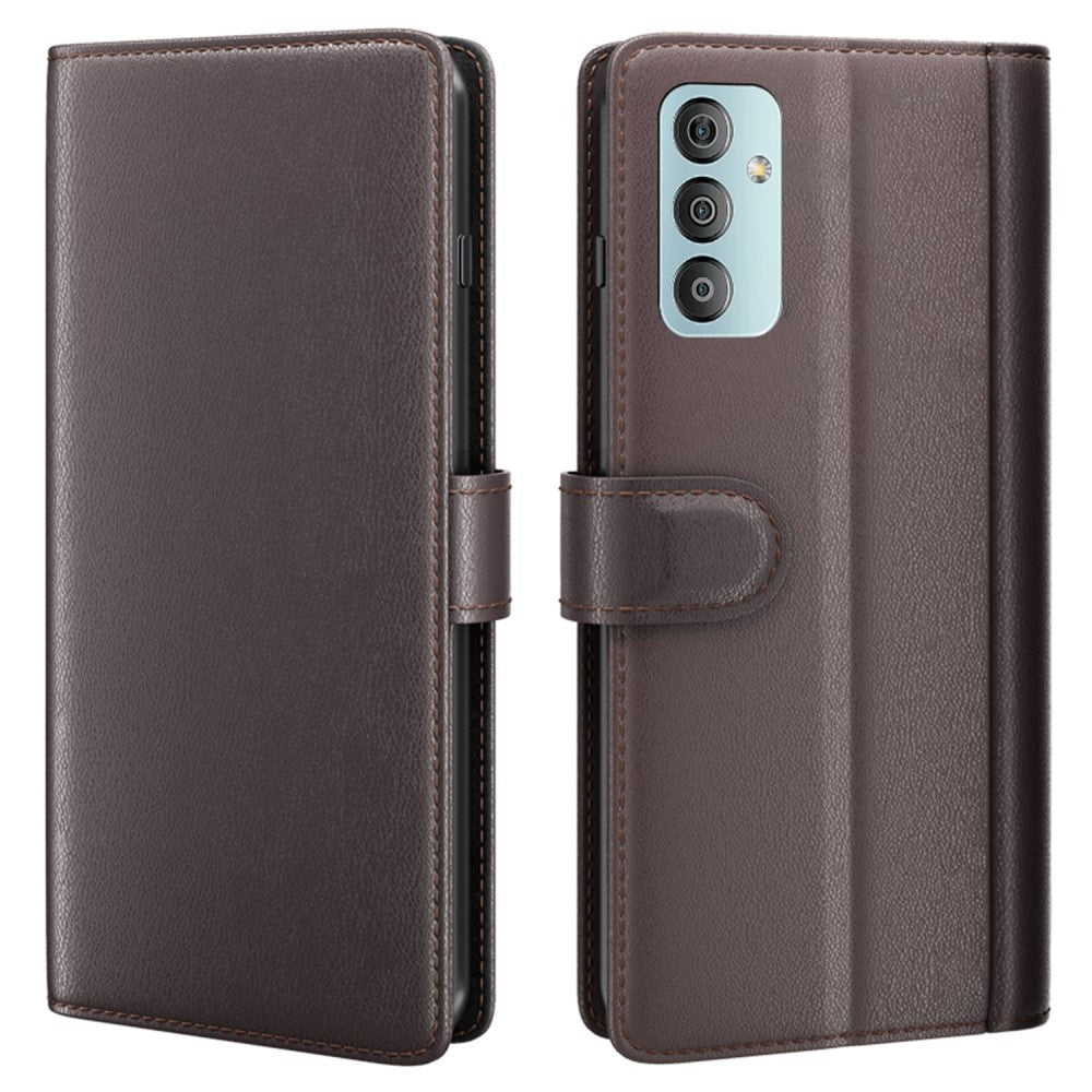 Genuine leather case with credit card slots for Samsung Galaxy M23 - Brown