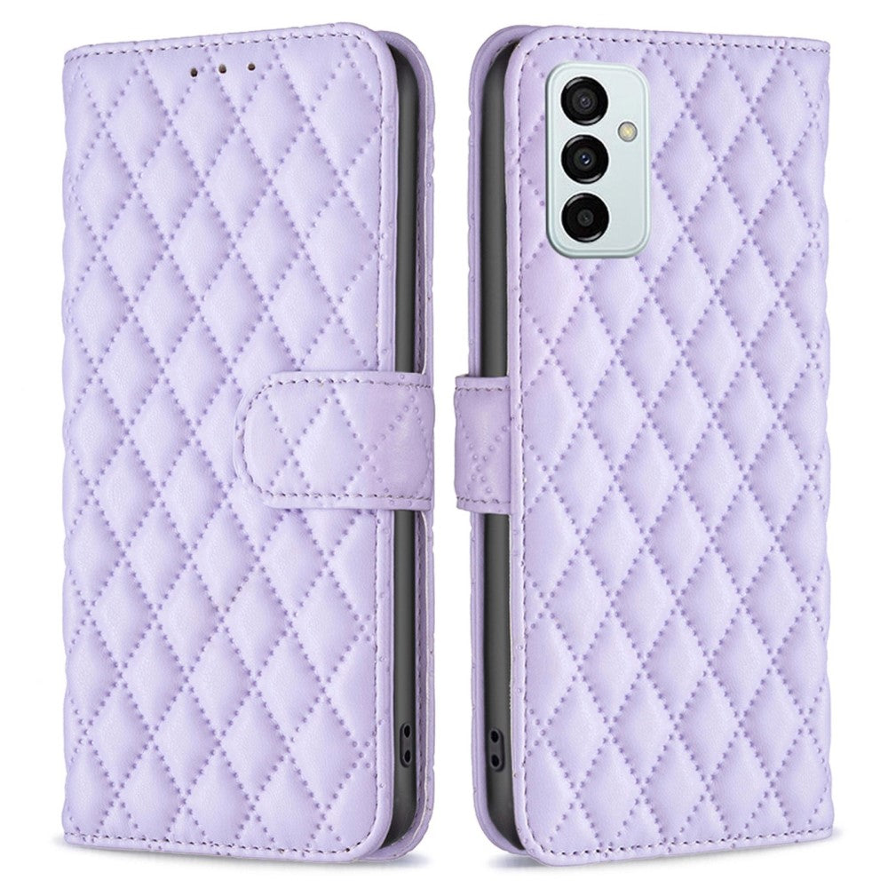 Rhombus pattern matte flip case for Samsung Galaxy M23 - Purple