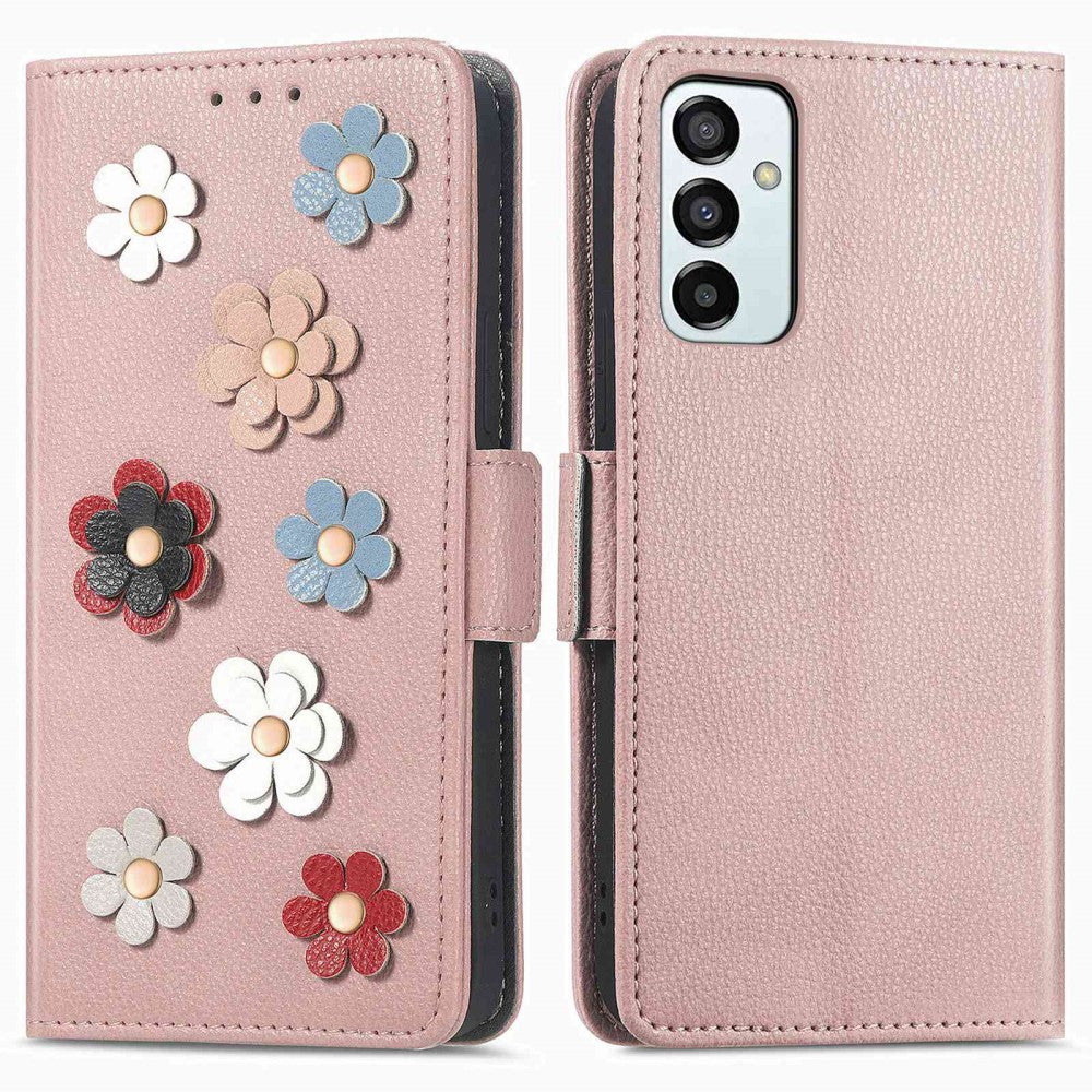 Soft flower decor leather case for Samsung Galaxy M23 / F23 - Rose Gold