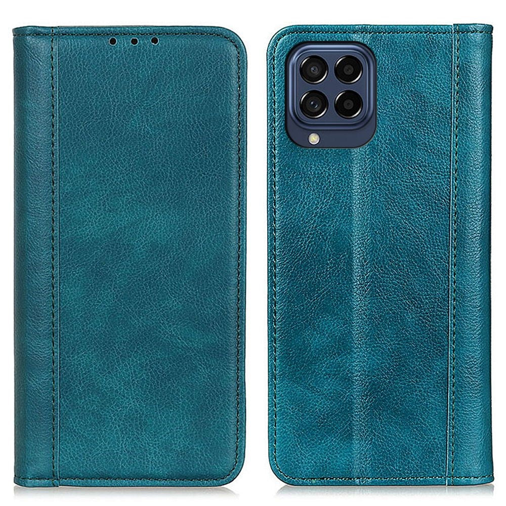 Genuine leather case with magnetic closure for Samsung Galaxy M53 5G - Blue