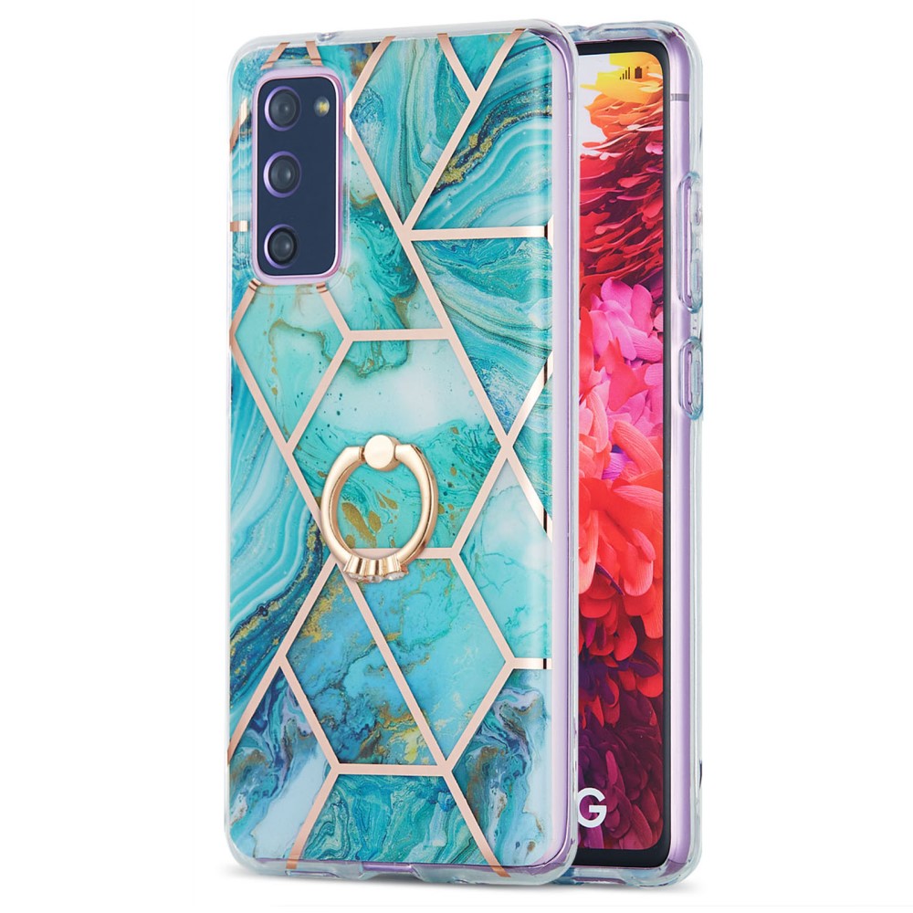 Marble patterned cover with ring holder for Samsung Galaxy S20 FE 2022 / S20 FE 5G - Blue