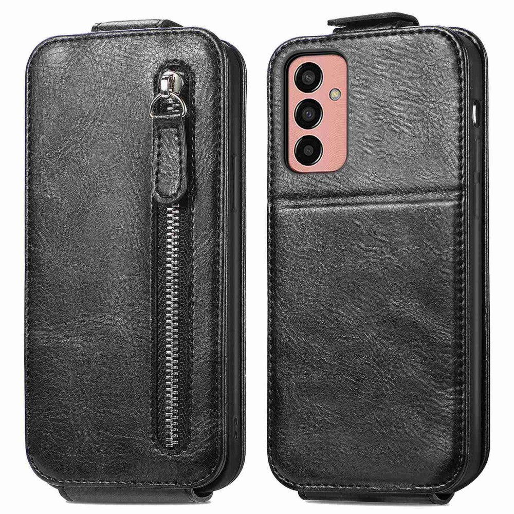 Vertical flip phone case with zipper for Samsung Galaxy M13 4G - Black