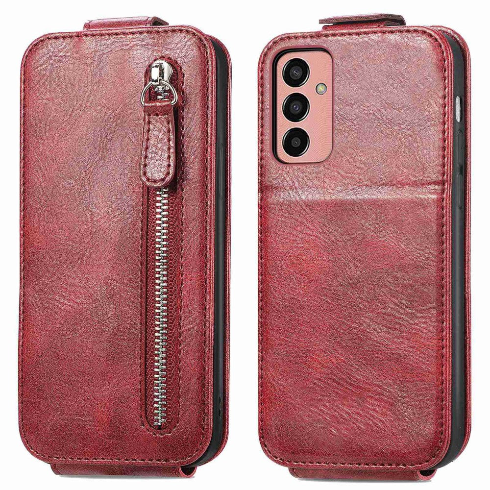 Vertical flip phone case with zipper for Samsung Galaxy M13 4G - Red