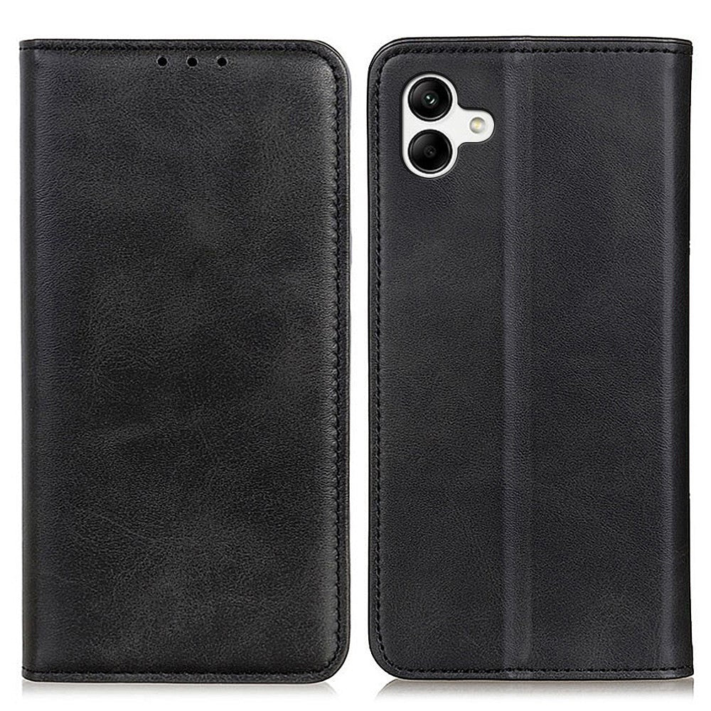 Wallet-style genuine leather flipcase for Samsung Galaxy A04 - Black