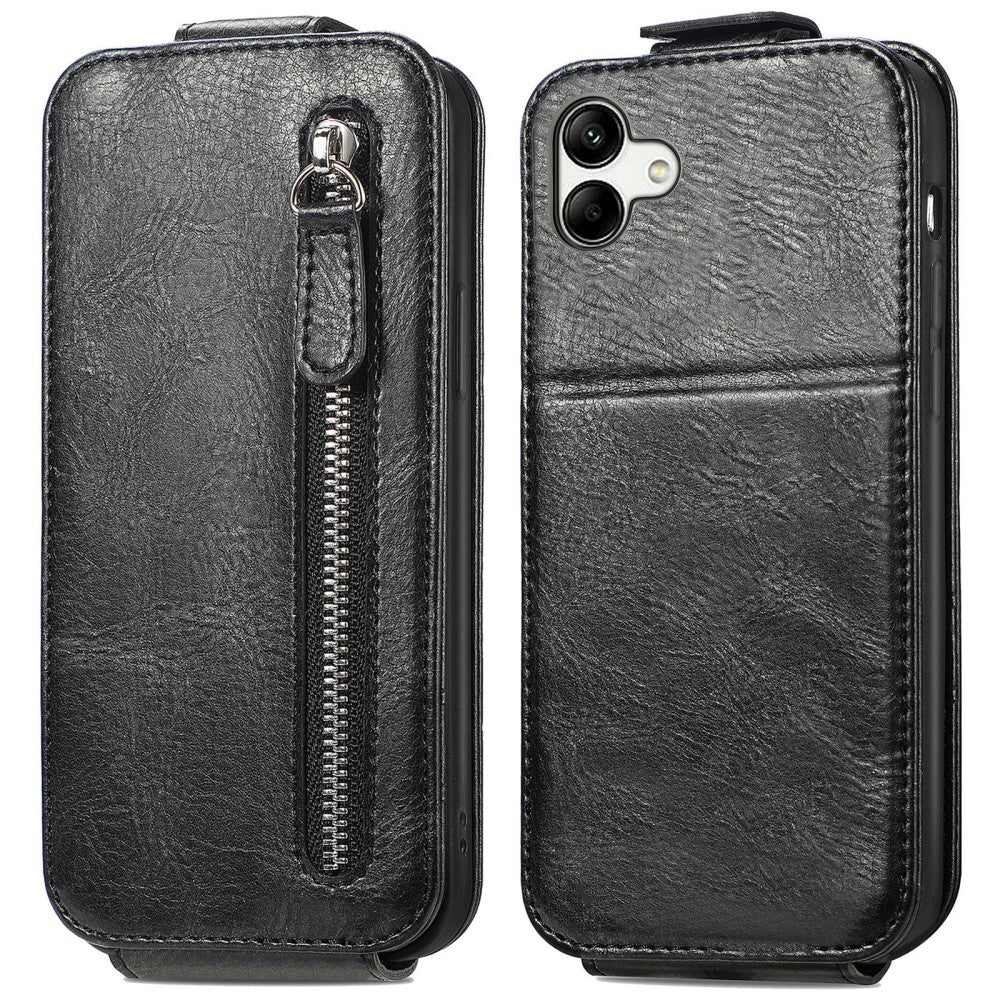 Vertical flip phone case with zipper for Samsung Galaxy A04 - Black