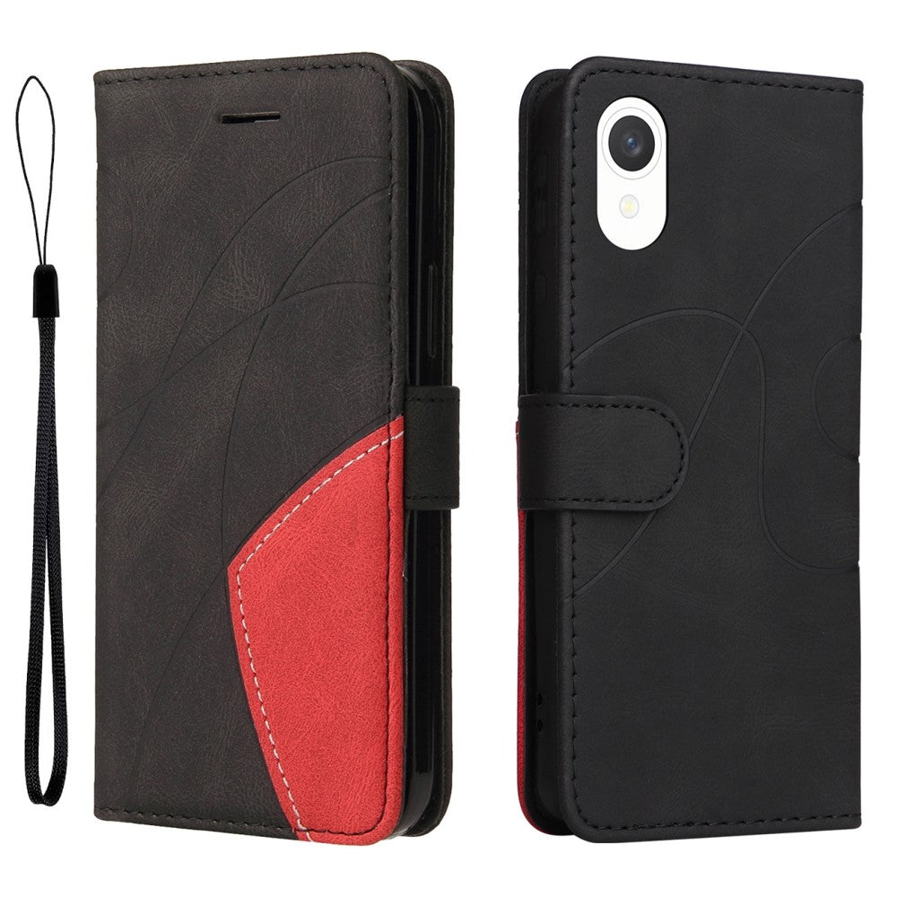 Textured leather case with strap for Samsung Galaxy A23e - Black