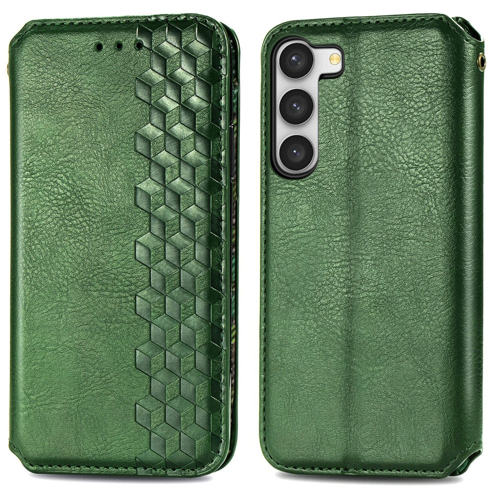 Leather case with a stylish rhombus imprint for Samsung Galaxy S23 Plus - Green