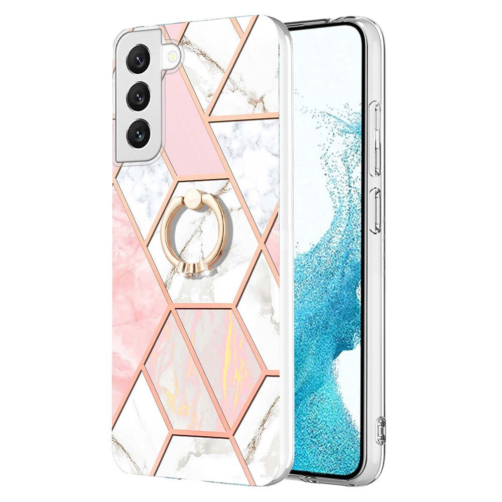 Marble patterned cover with ring holder for Samsung Galaxy S23 - Pink / White