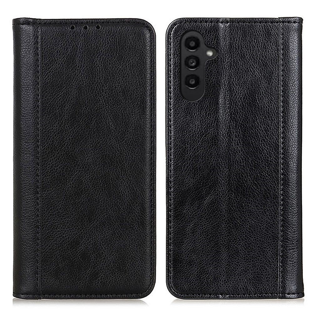 Genuine leather case with magnetic closure for Samsung Galaxy A14 - Black