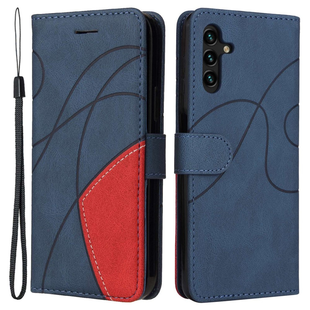 Textured leather case with strap for Samsung Galaxy A14 - Blue
