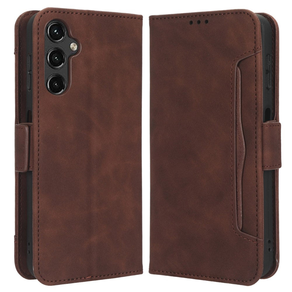 Modern-styled leather wallet case for Samsung Galaxy A14 - Brown