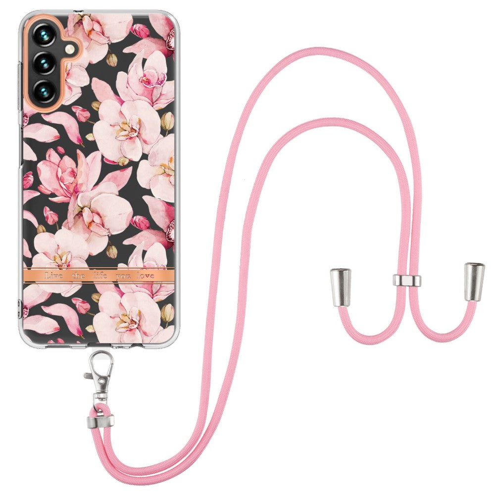 Slim and durable softcover with lanyard for Samsung Galaxy A54 - HC005 Pink Gardenia