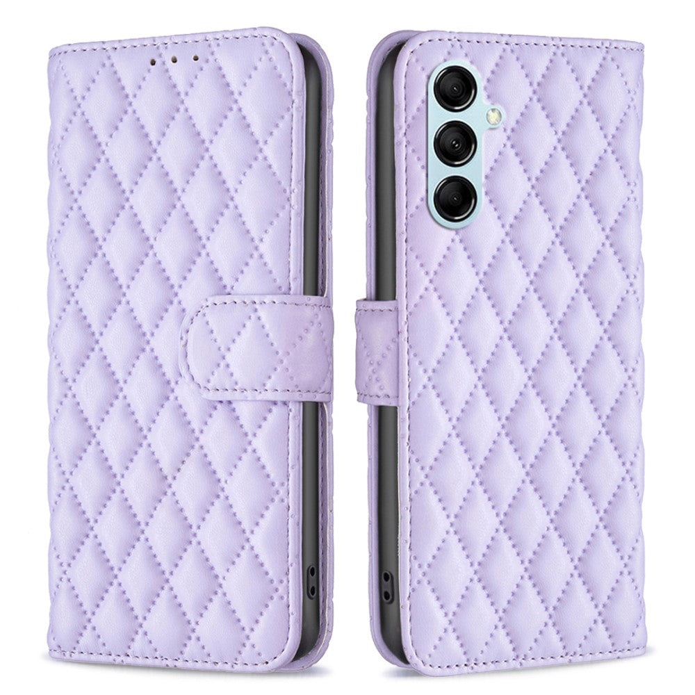 Rhombus pattern matte flip case for Samsung Galaxy M14 - Purple