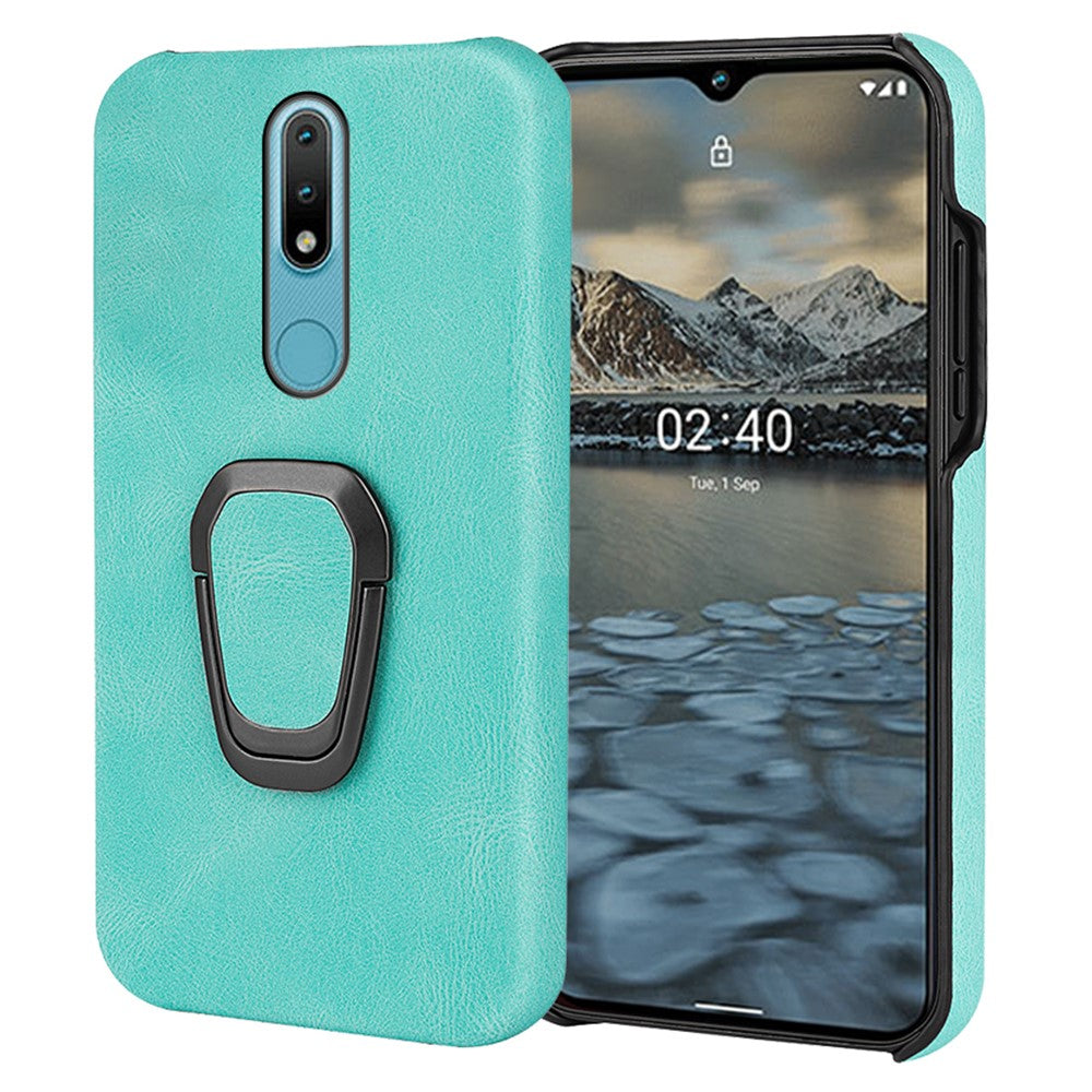 Shockproof leather cover with oval kickstand for Nokia 2.4 - Matcha Green