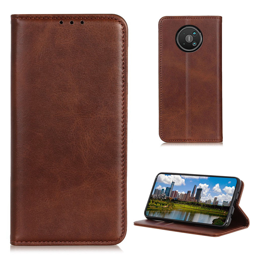 Wallet-style genuine leather flipcase for Nokia 8 V 5G - Coffee