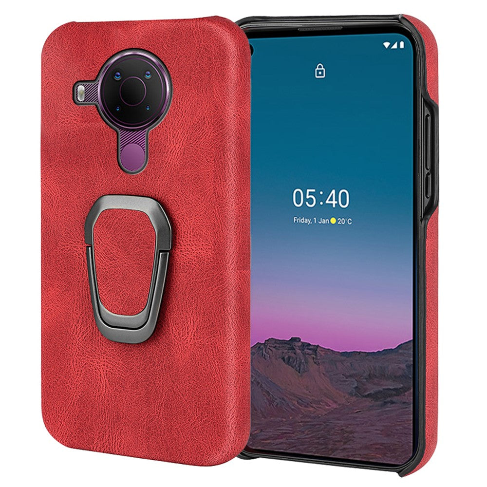 Shockproof leather cover with oval kickstand for Nokia 5.4 - Red