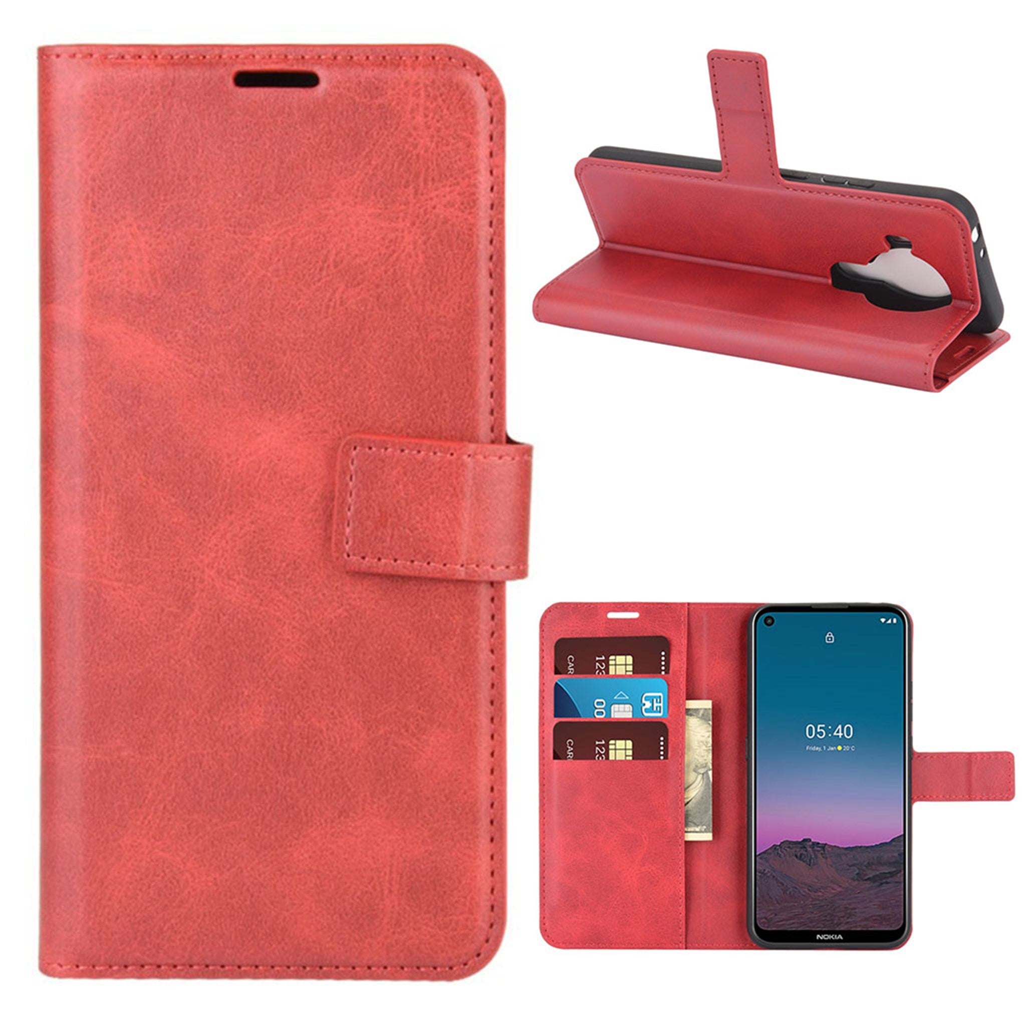 Wallet-style leather case for Nokia 5.4 - Red