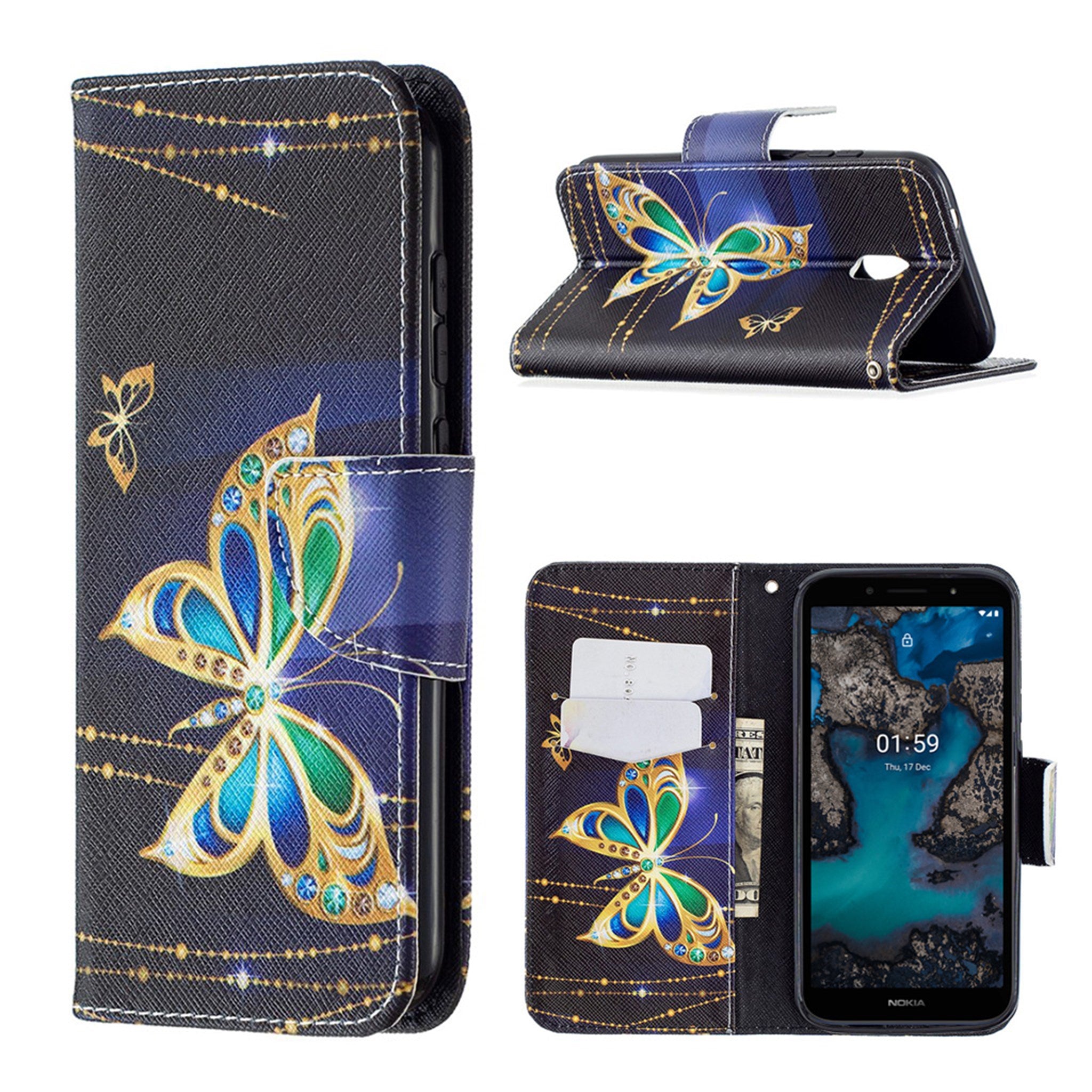 Wonderland Nokia C1 Plus flip case - Vivid Butterfly