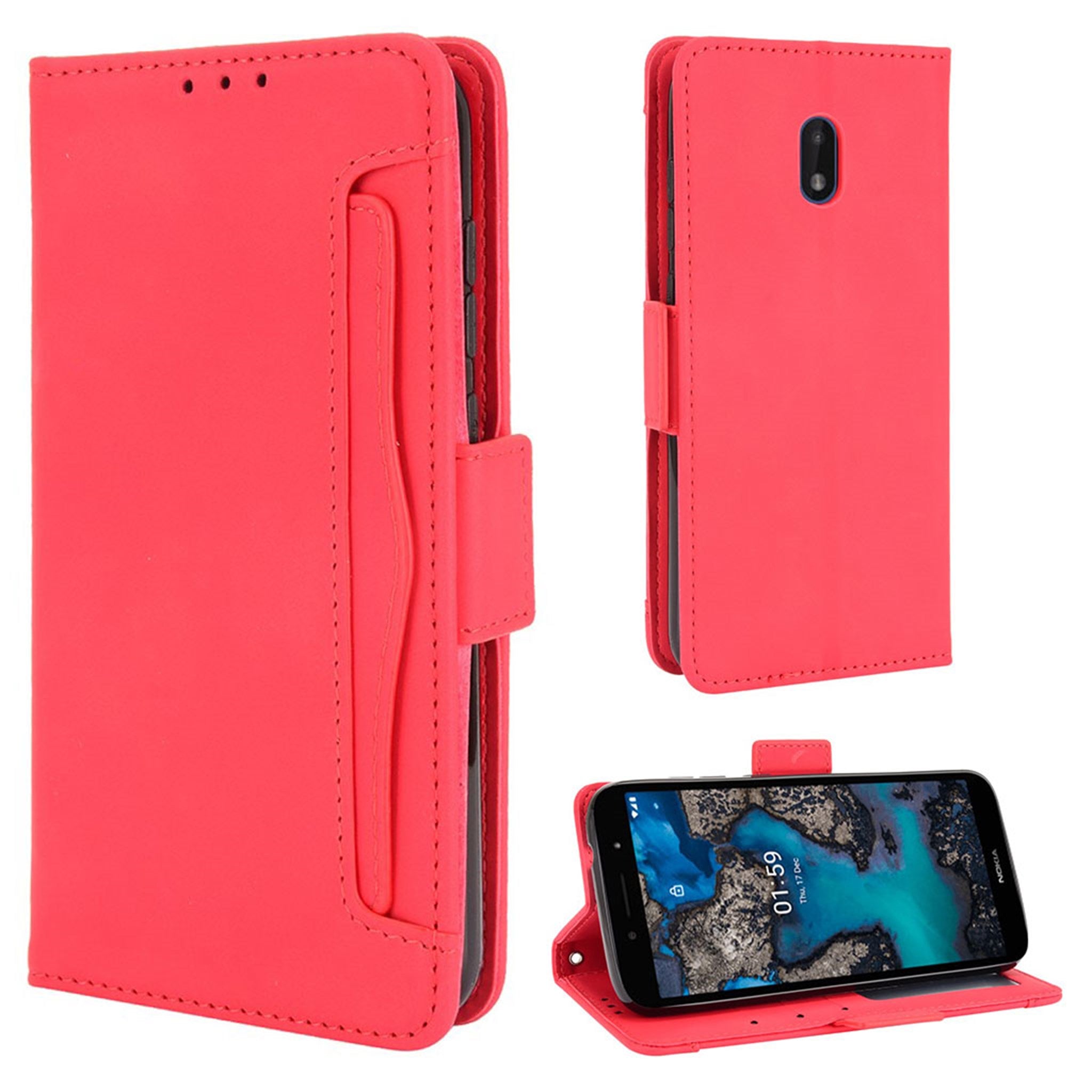 Modern-styled leather wallet case for Nokia C1 Plus - Red