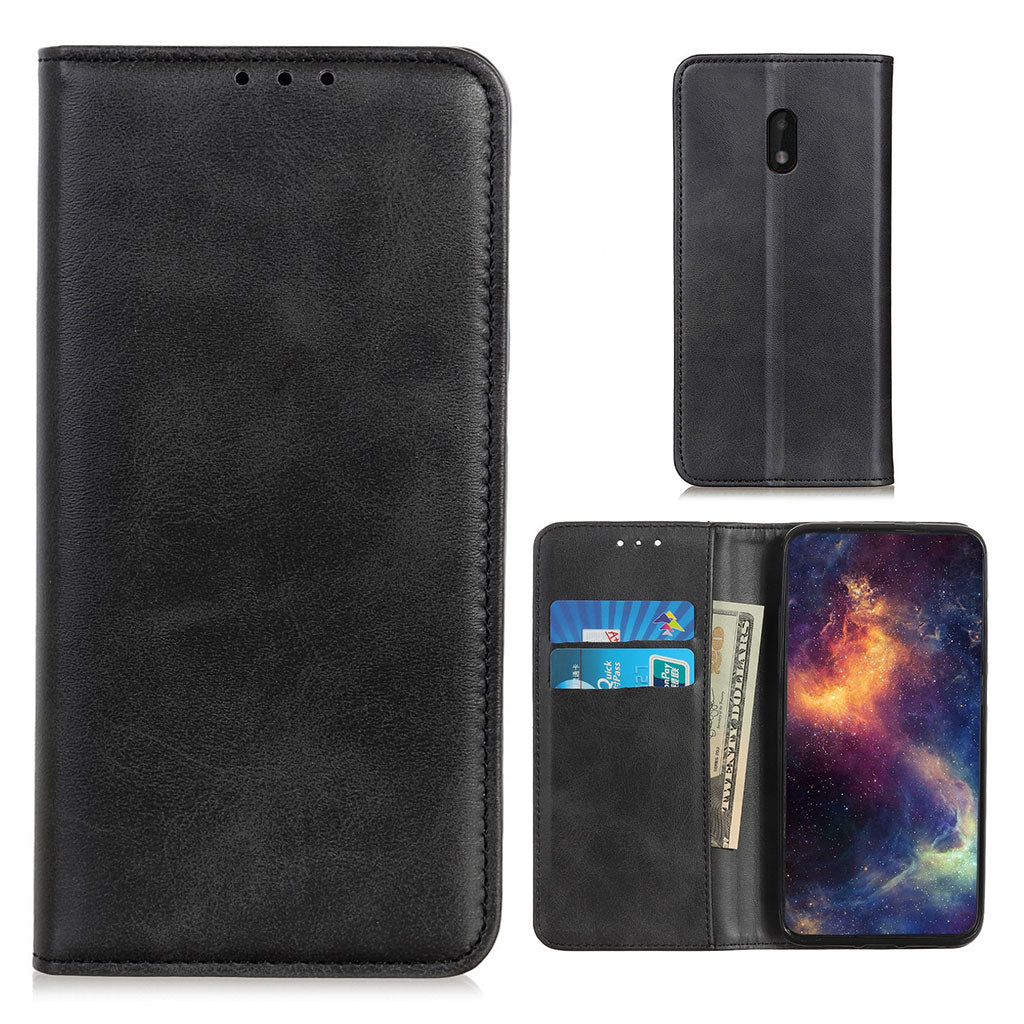 Wallet-style genuine leather flipcase for Nokia C1 Plus - Black