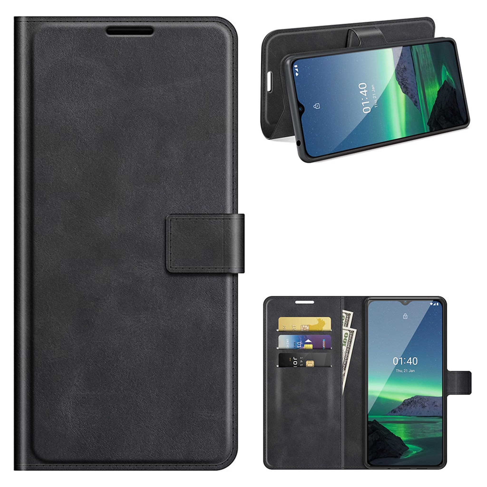 Wallet-style leather case for Nokia 1.4 - Black