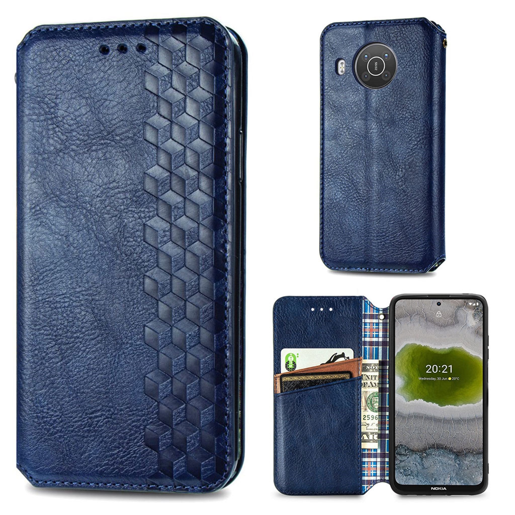 Leather case with a stylish rhombus imprint for Nokia X10 - Blue