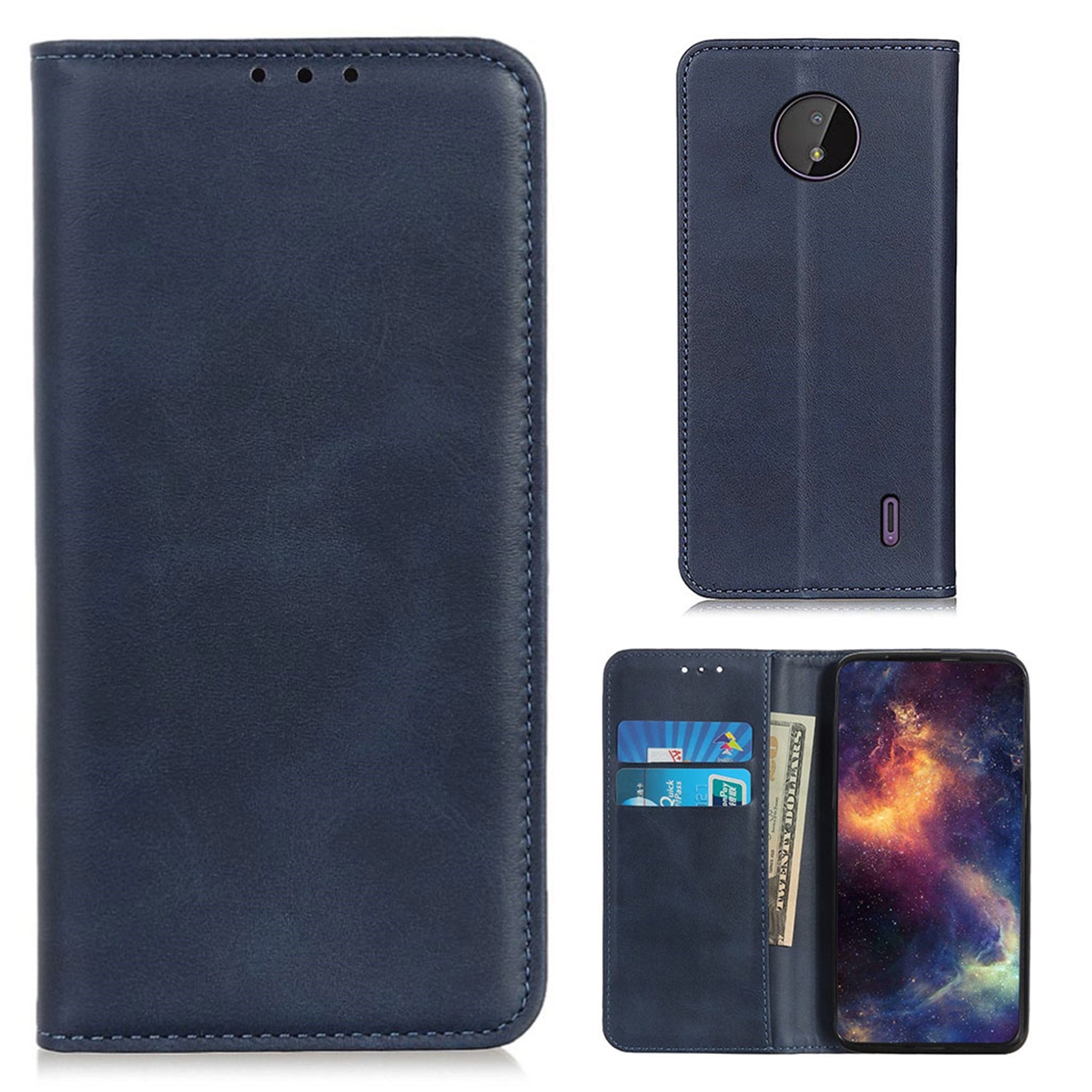 Wallet-style genuine leather flipcase for Nokia C10 / C20 - Blue