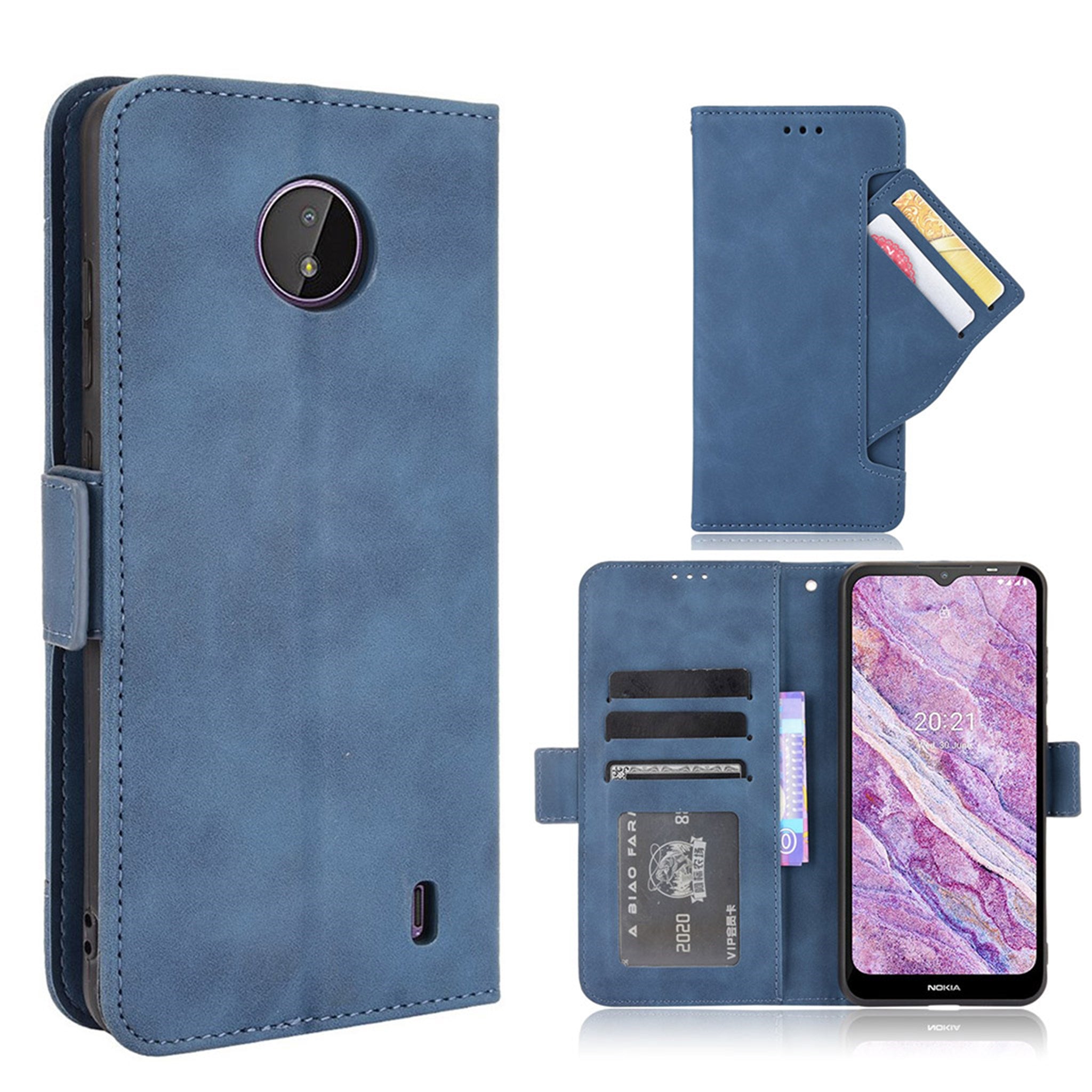 Modern-styled leather wallet case for Nokia C10 / C20 - Blue