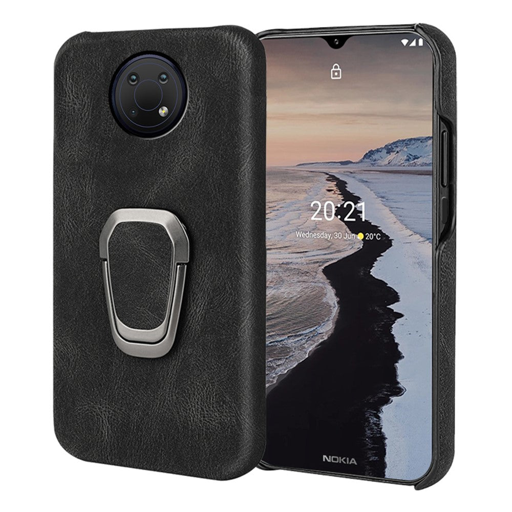 Shockproof leather cover with oval kickstand for Nokia G10 - Black