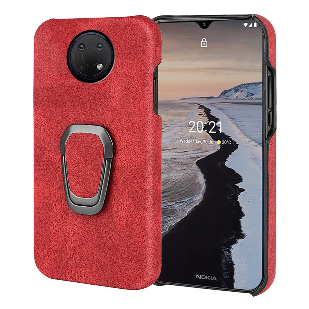 Shockproof leather cover with oval kickstand for Nokia G10 - Red