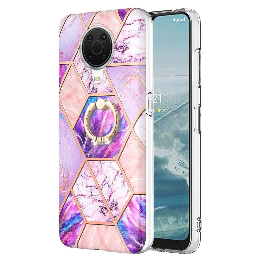 Marble patterned cover with ring holder for Nokia G10 / G20 - Light Purple