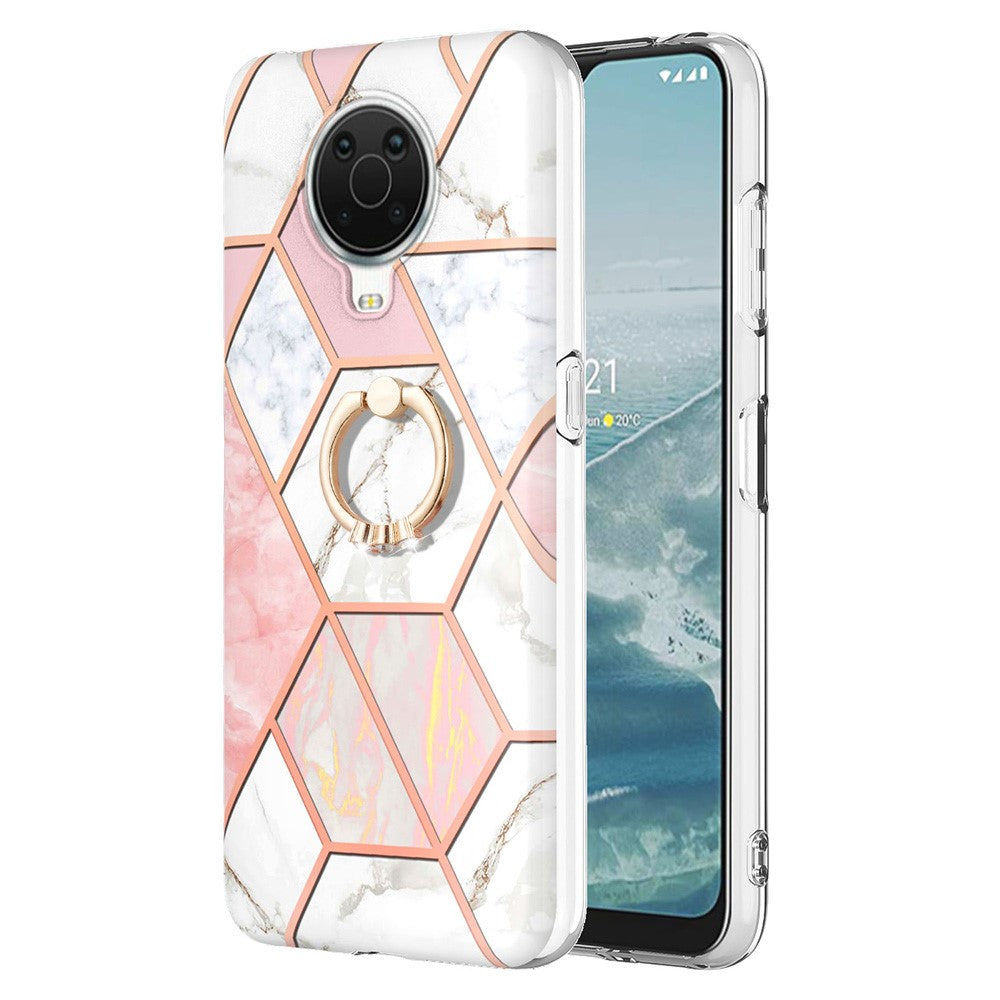 Marble patterned cover with ring holder for Nokia G10 / G20 - Pink / White