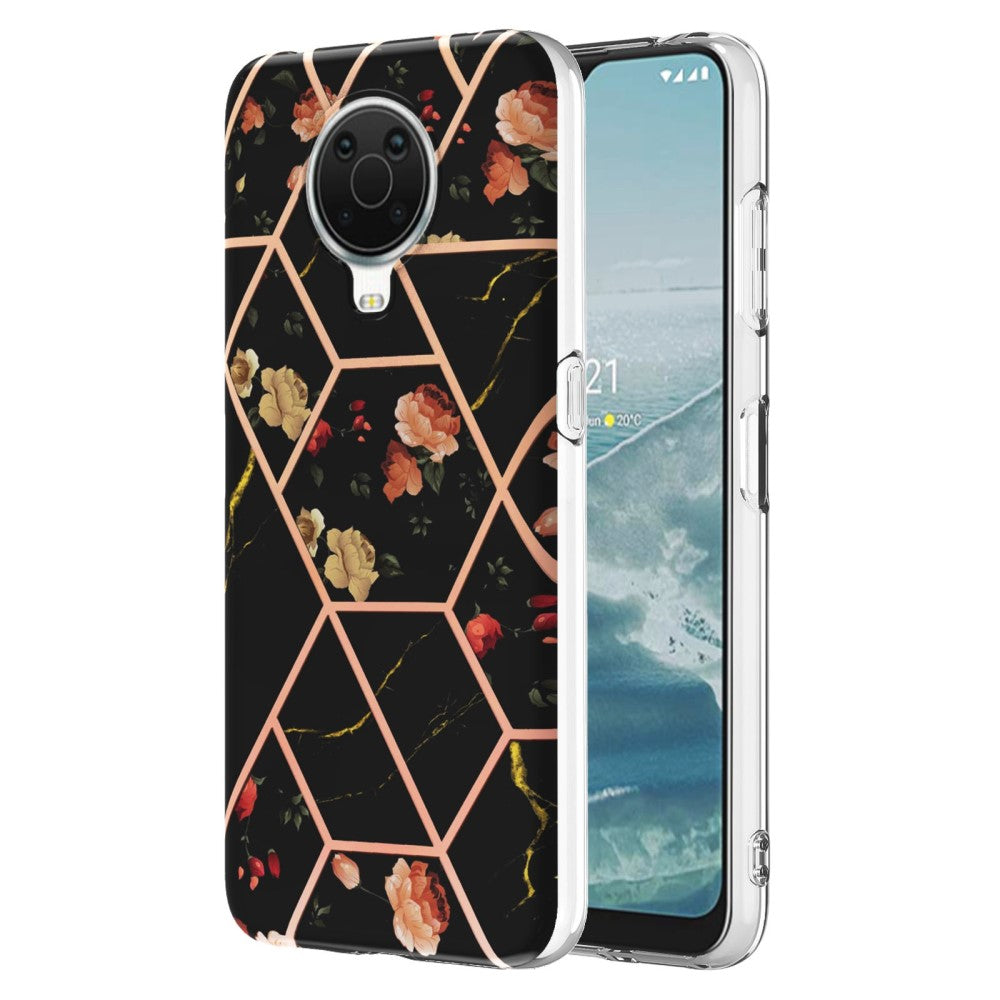 Marble Nokia G20 / G10 case - Black Flowers