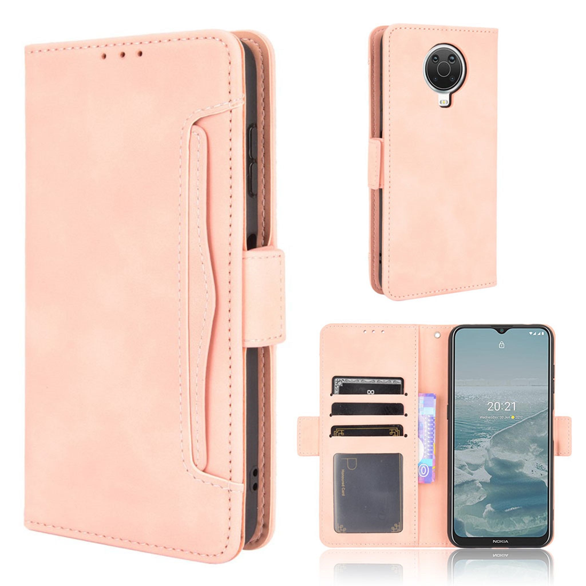 Modern-styled leather wallet case for Nokia G20 - Pink