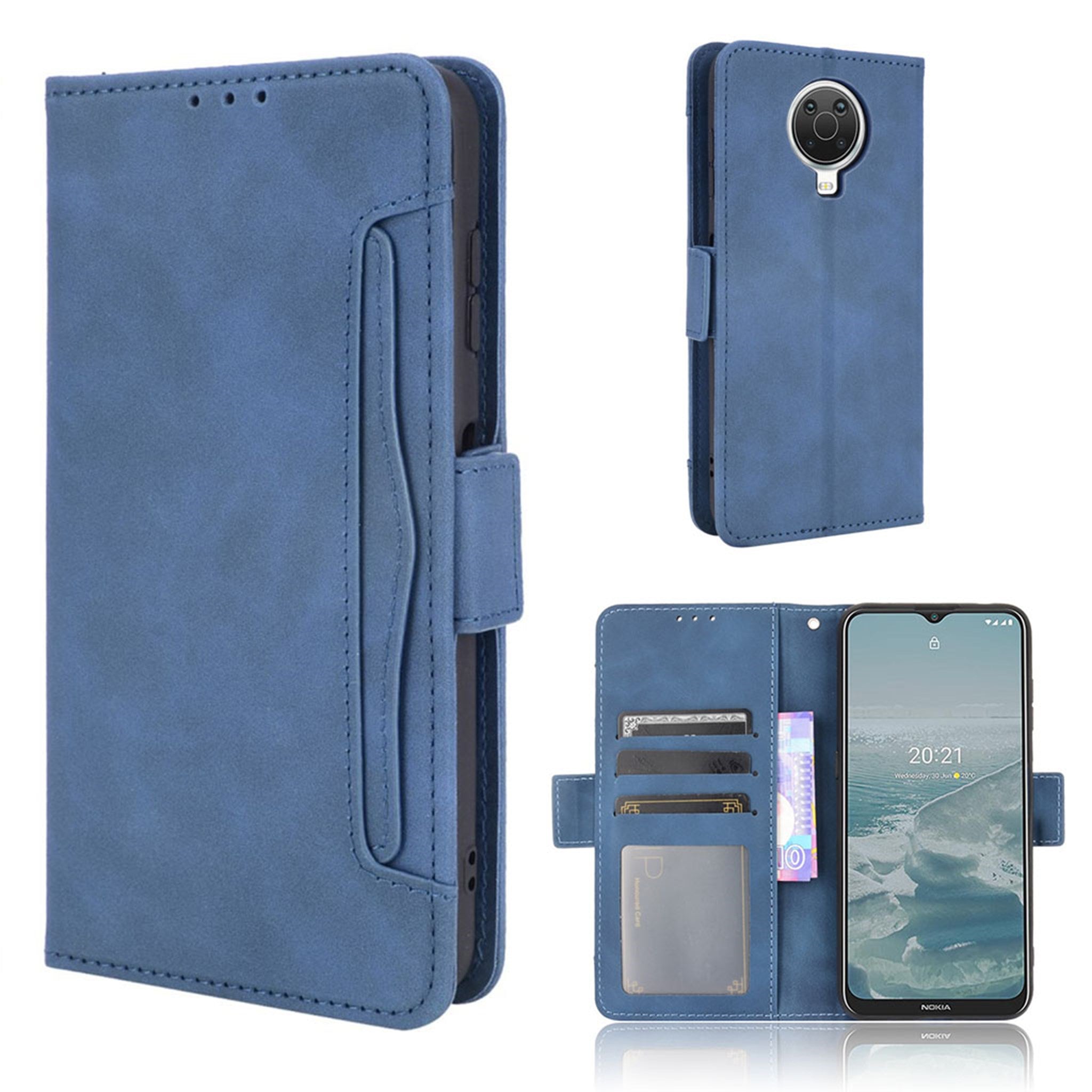 Modern-styled leather wallet case for Nokia G20 - Blue
