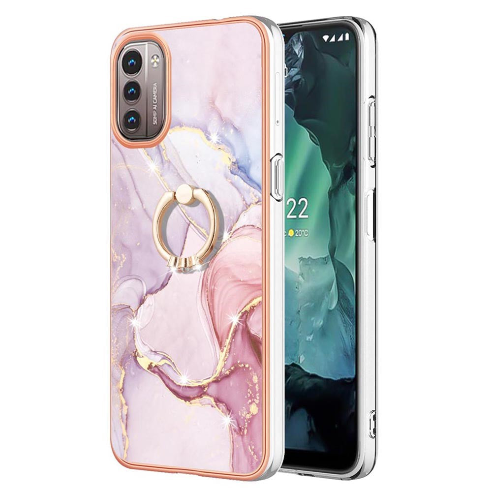 Marble patterned cover with ring holder for Nokia G11 / G21 - Rose Gold Marble Haze