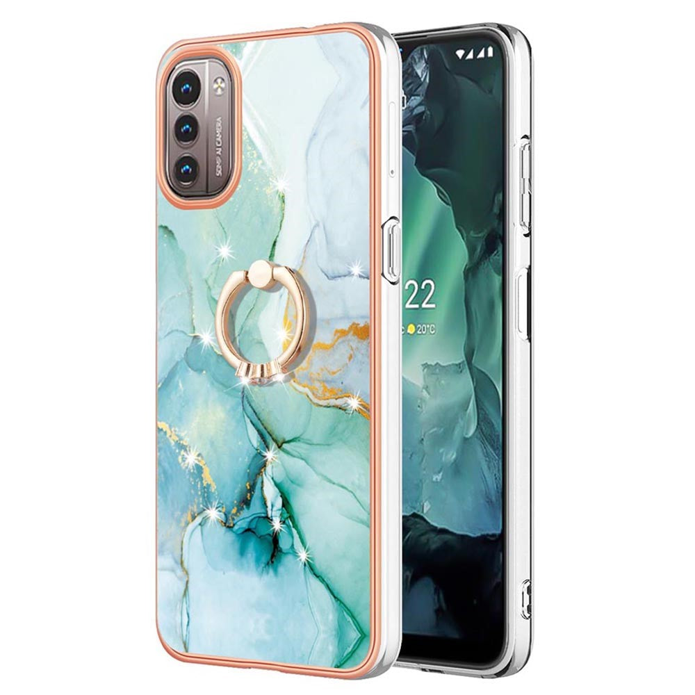 Marble patterned cover with ring holder for Nokia G11 / G21 - Green Marble Haze