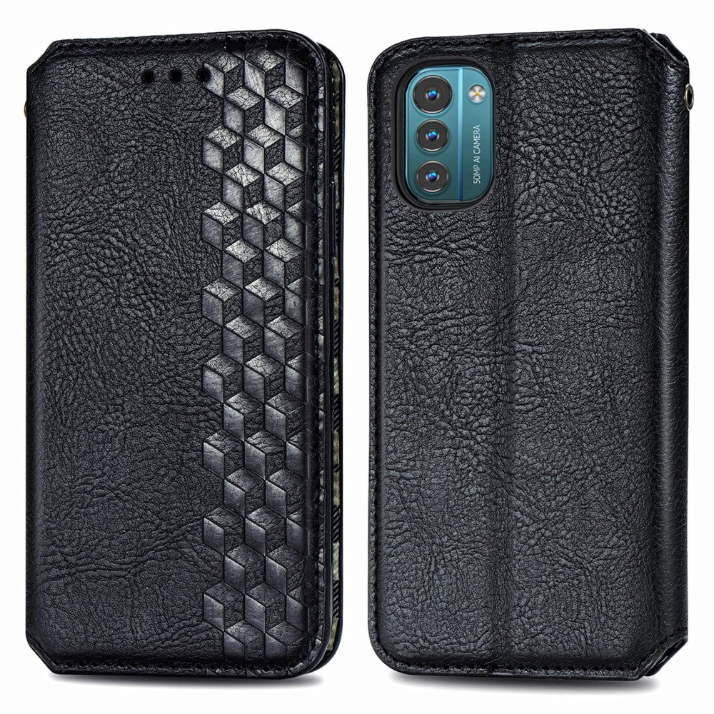 Leather case with a stylish rhombus imprint for Nokia G21 / G11 - Black