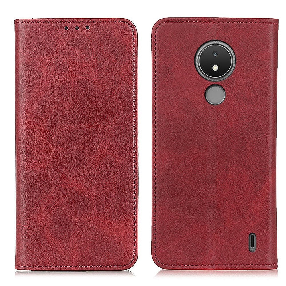 Wallet-style genuine leather flipcase for Nokia C21 - Red