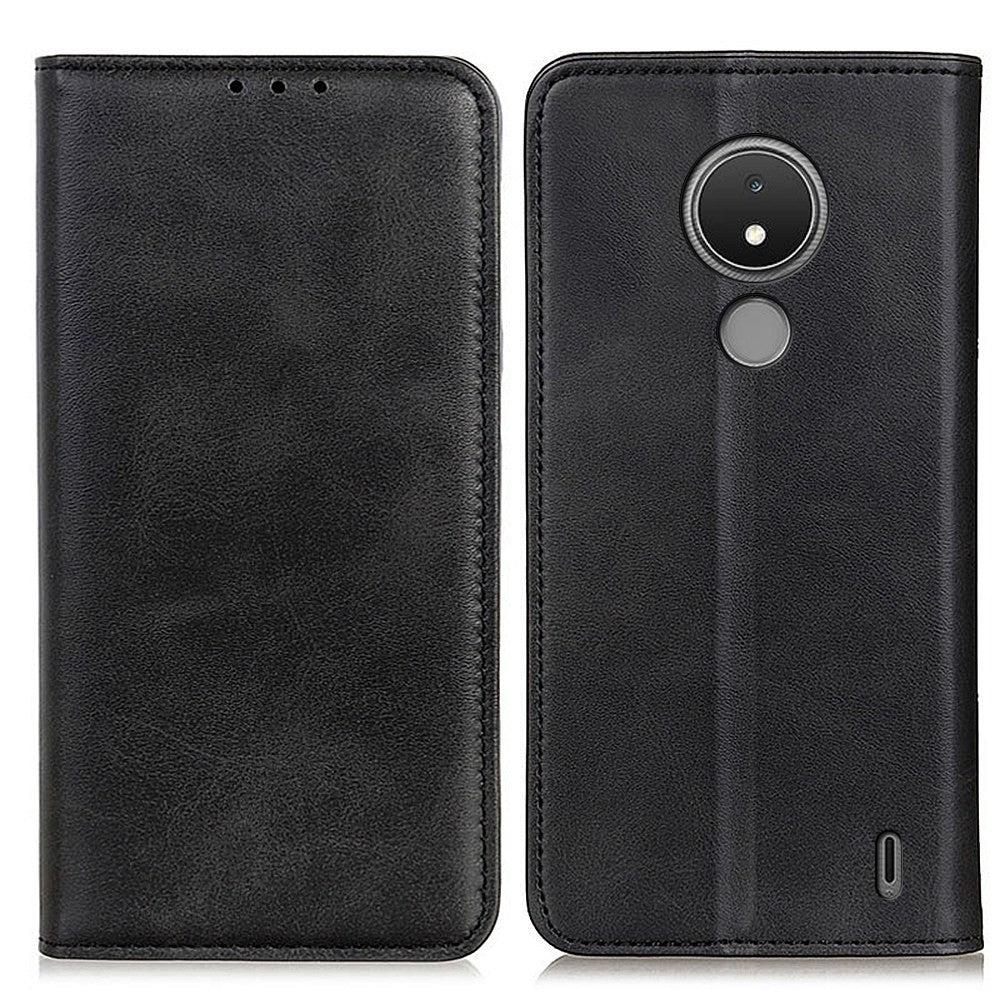 Wallet-style genuine leather flipcase for Nokia C21 - Black