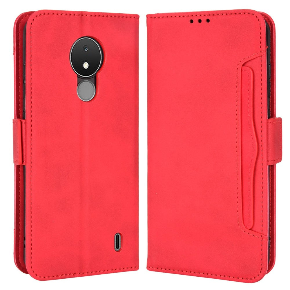 Modern-styled leather wallet case for Nokia C21 - Red