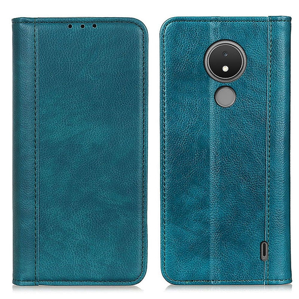 Genuine leather case with magnetic closure for Nokia C21 - Green